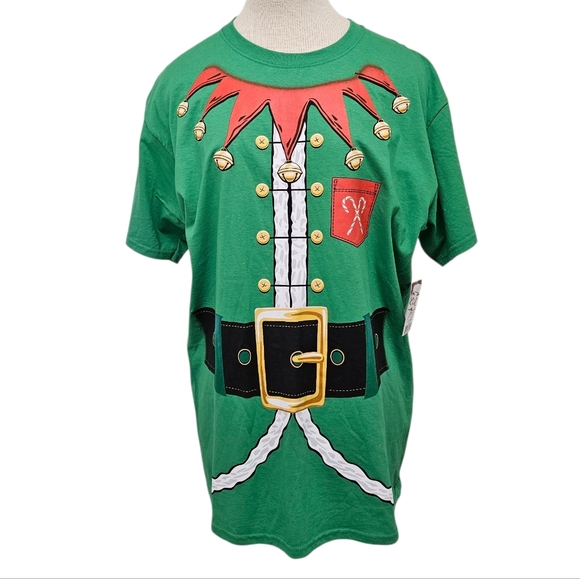 Christmas Time Santa's Helper Elf Workshop Tee in Green and Red Size Large NWT - Picture 2 of 8